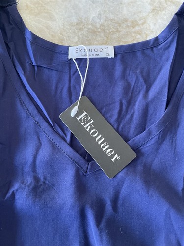 Ekouaer Beach Cover Up Short Sleeve V-Neck Adjustable Beach Dress Navy Size XL - 第 12/13 張圖片