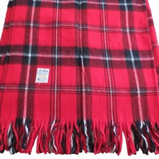 Vintage Acrylic Red Tartan Plaid Throw Blanket Fringe 60" x 50" Camp Lap Stadium