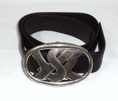 Yves Saint Laurent Rive Gauche YSL Silver Tone Logo Buckle Belt