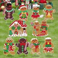 10 Pack Gingerbread Christmas Decorations, Christmas Gingerbread Man Yard Sig...