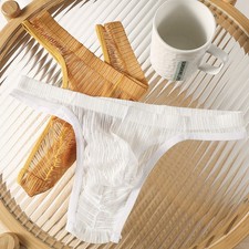 Men's Ultra-Thin Sheer Mesh Striped G-String Thong Elastic Underwear Black