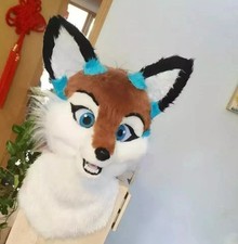 Fursuit Long Fur Husky Fox Mascot Head Party Halloween Fur Cosplay Head 001