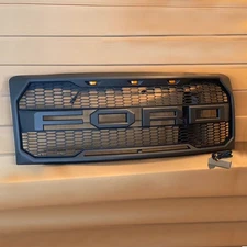 Grill For Ford F150 2009-2014 Raptor Style Front Bumper Grille Mesh w/Letter LED