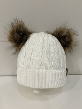 White Baby/Toddler Beanie With Faux Fur Pom Poms - Brand new Free shipping 
