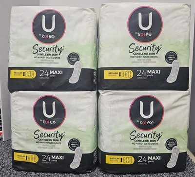4 X U by Kotex Clean & Secure Maxi Pads, Regular Absorbency 24 maxi pads X 4= 96