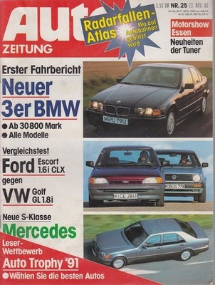 Auto Zeitung. November. 90, Nr. 25 Neuer 3er BMW: Ford Escort 1.6i CLX, VW Golf 