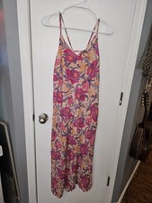 NEW Old Navy V-Neck Strap Maxi Shift Dress Pink Peach Floral Size Medium Beachy