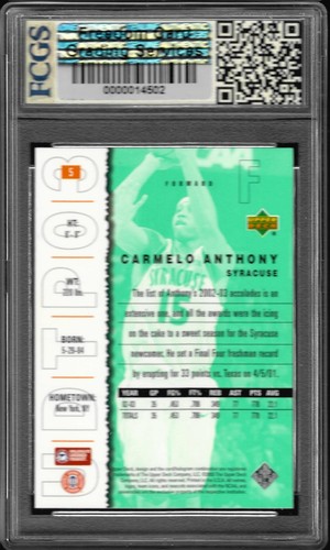 2003 UD Top Prospects Carmelo Anthony RC #5 Classificato FCGS 10 GEM MINT - Foto 2 di 2