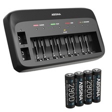 ABSINA X10 Akkuladeger&auml;t f&uuml;r AA, AAA & 9V - Batterieladeger&auml;t inkl. 4x AA Akkus