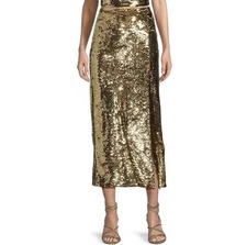 GB Gianni Bini Gold Sequin Midi Pencil Skirt NWT Size S Slit Party Holiday Glam