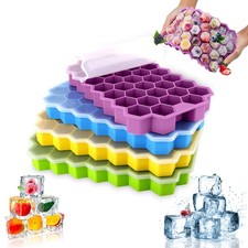 JUQG 4 Pezzi Stampo Ghiaccio Silicone con Coperchio Vassoio per Cubetti di