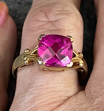 Lab-Created Pink Sapphire Gold-Plated Sterling Silver Ring, Size 9