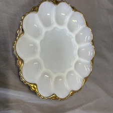 Vintage Anchor Hocking Milk Glass Deviled Egg Plate Serving Tray 10” Platter