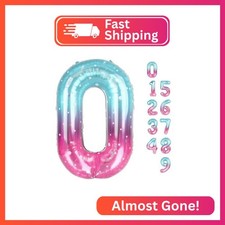 Number Balloon 40 Inch Number 0 for Birthday Decorations, Pink Purple Blue