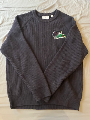 Lacoste Mens 100% Wool Crocodile Sweater Size 4/M, Navy Blue