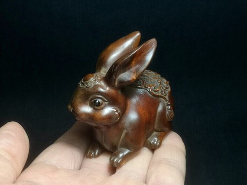 Japanese Boxwood Hand Carved Vivid Rabbit Figure Statue Netsuke ...