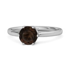 925 Sterling Silver 5 MM Round Smoky Quartz Gemstone 6-Prong Set Solitaire Ring