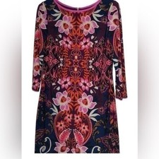 ELIZA J Floral Shift Dress paisley print  in Navy/ Pink size 2 EUC
