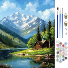 Mountain Landscape Paint by Numbers Kit for Adults, Cabin Paint by Number Kits..