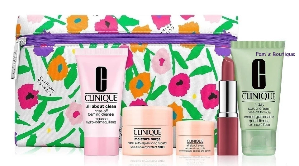 CLINIQUE 6pc GIFT SET w/ Moisture Surge 100H, All About Eyes, Love Pop Lipstick