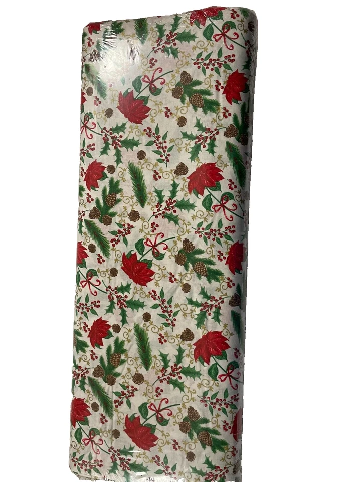 Christmas Poinsettia Pine Cones Fabric 45"  15 Yards Marshall Dry Goods BOLT - Image 4 of 4