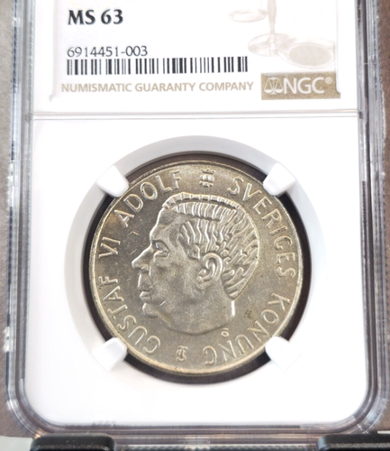 1955 SWEDEN SILVER 5 KRONOR KING GUSTAF VI NGC MS 63 SCARCE BEAUTIFUL COIN - Picture 3 of 3