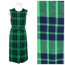 Vintage Kinloch Andersen Pure Scottish Wool Plaid Button Front Dress Size Large