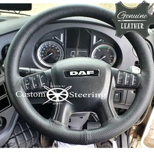 FITS 2006-2012 DAF XF 105 TRUCK BLACK PERFORATED LEATHER STEERING WHEEL COVER