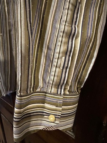 Camisa de Vestir Patrick James-West Coast Clásica Tonos Azules y Olivas LS Rayas XL - Imagen 5 de 7