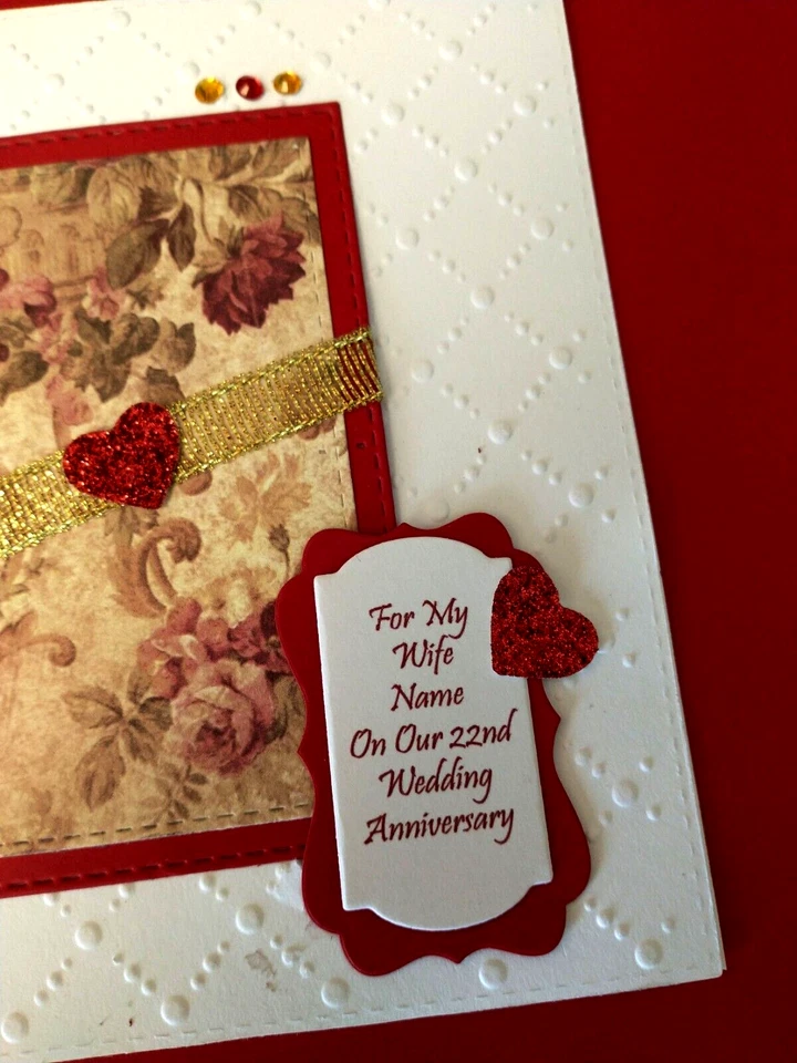 Tarjeta de Aniversario para Esposa o Marido Nombre Personalizado y Año con Verso Interior Foto 4 de 4