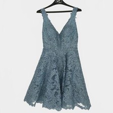 Sherri Hill Lace Dress - Elegant Blue Fit & Flare