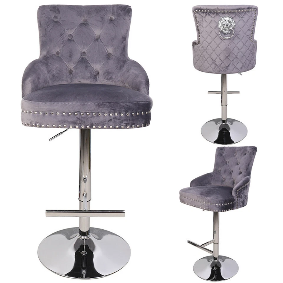 Velvet Bar Stool Counter Kitchen High Backrest Seat Chair Relax Leisure Barstool - Image 3 of 4