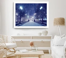 Winter Aeria Print, Nighttime Wall Art, Trees Framed Nature Wall Art, City