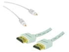 1x 1.5m HDMI Cable 4K HDR 3D ARC + 1x 1.5m Toslink Cable Set White Ultraslim