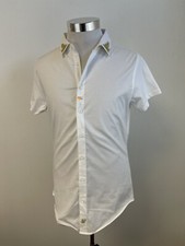 Siksilk Shirt Mens Small Button Up White Short Sleeve Sik Silk Embroidered N40
