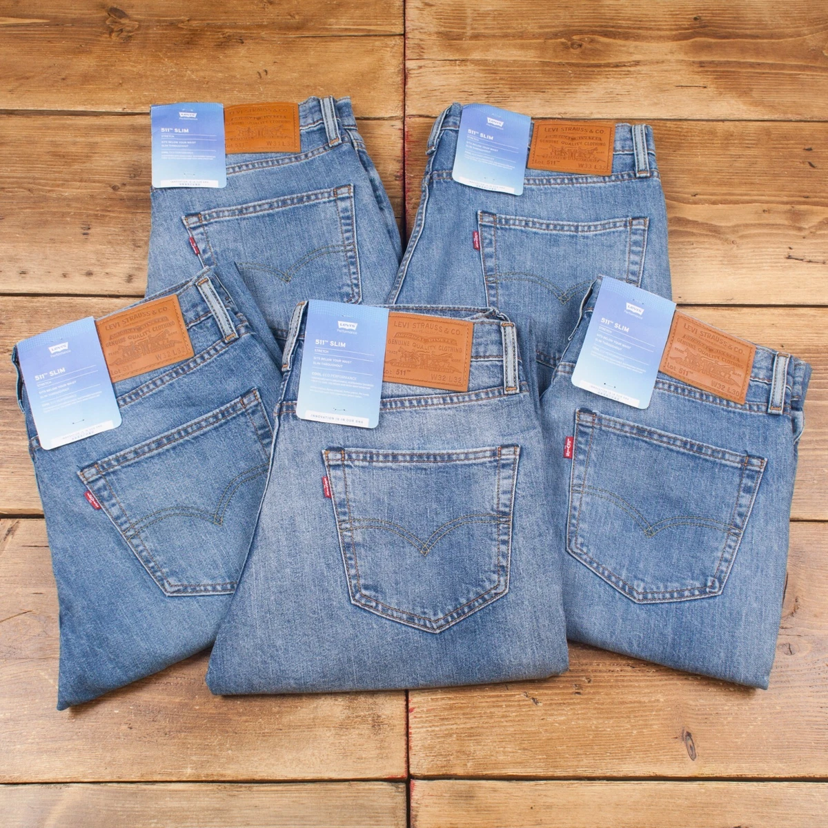NEW Levis 511 Jeans Stonewash Blue Denim Genuine Slim Stretch Fit
