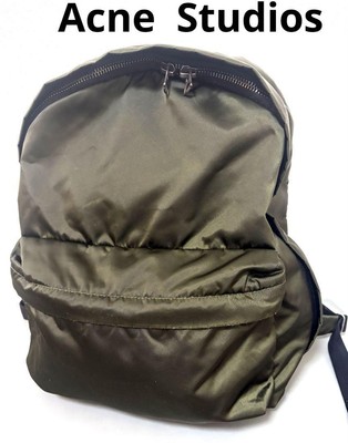 Acne Studios Unisex Backpack Shiny Green Logo Zip Closure New