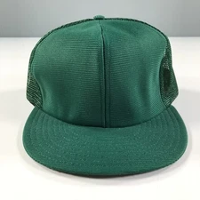 Vintage Trucker Hat Dark Green Flat Brim Made In USA Mesh Dome Funkap Large Size