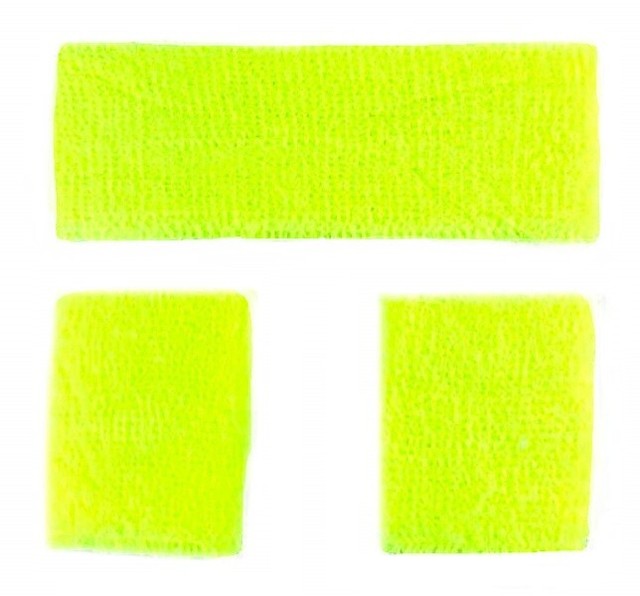 80s 1980s 80's Sweatbands & Headband Fancy Dress Set Party Neon Yellow