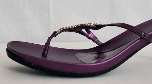 Vtg Kenneth Cole Purple Leather Rhinestone Thong Kitten Heel Sandal Sz 9-10 - Picture 15 of 16