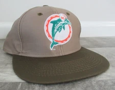 Vtg Miami Dolphins Plain Logo 7 Snapback Hat Adjustable 2-Tone NFL Khaki Tan