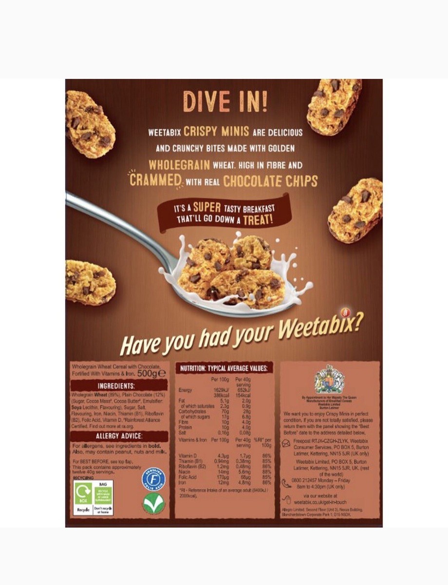 Weetabix Crispy Minis Chocolate Chip Bite Wholegrain Cereal Pack