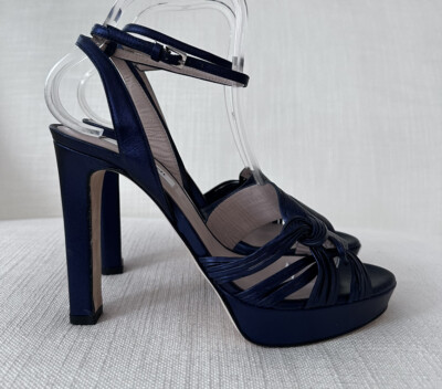 L K Bennett Leighton metallicblau Plateau Riemensandalen Größe 40 NEU MIT BOX