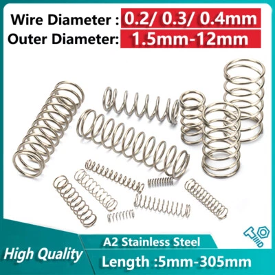 GOO BETTER Muelles de compresión de acero inoxidable de diámetro de alambre 0,2 mm 0,3 mm 0,4 mm pequeño resorte de presión