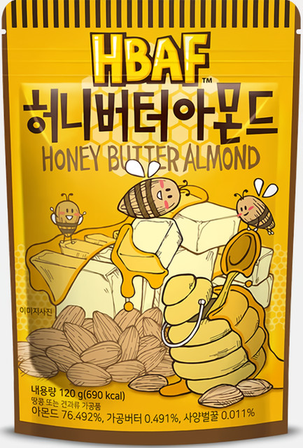 HBAF Korean Snack 15 kinds of Almond Honey butter, Wasabi, Caramel, Laver (120g)
