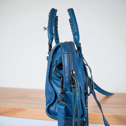 AUTÉNTICO BALENCIAGA City The First Bolso de Hombro 2 Vías Bolso de Mano de Cuero Azul sin Espejo - Imagen 3 de 18