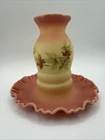 Vintage Fenton decorated Burmese glass single piece Fairy Lamp Maple Leaf