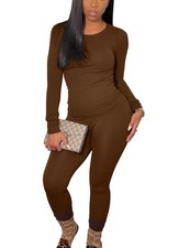 Women's 2 Piece Track Suits Outfits Workout Long Sleeve Top Jogger Legging Pa...