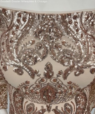 Betsy And Adam Women Dress Champagne Rose Gold Sequin Off Shoulder Size 4 |  eBay