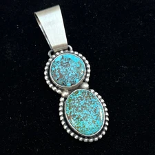 Natural Kingman Turquoise sterling silver pendant 8 Navajo Paul Livingston